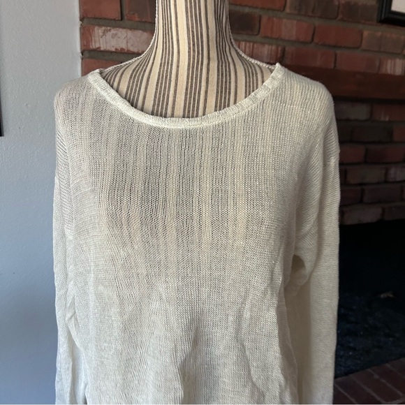 Faherty Reenie Linen Knit Long Sleeve Sweater in Cream Sz L - Picture 3 of 8